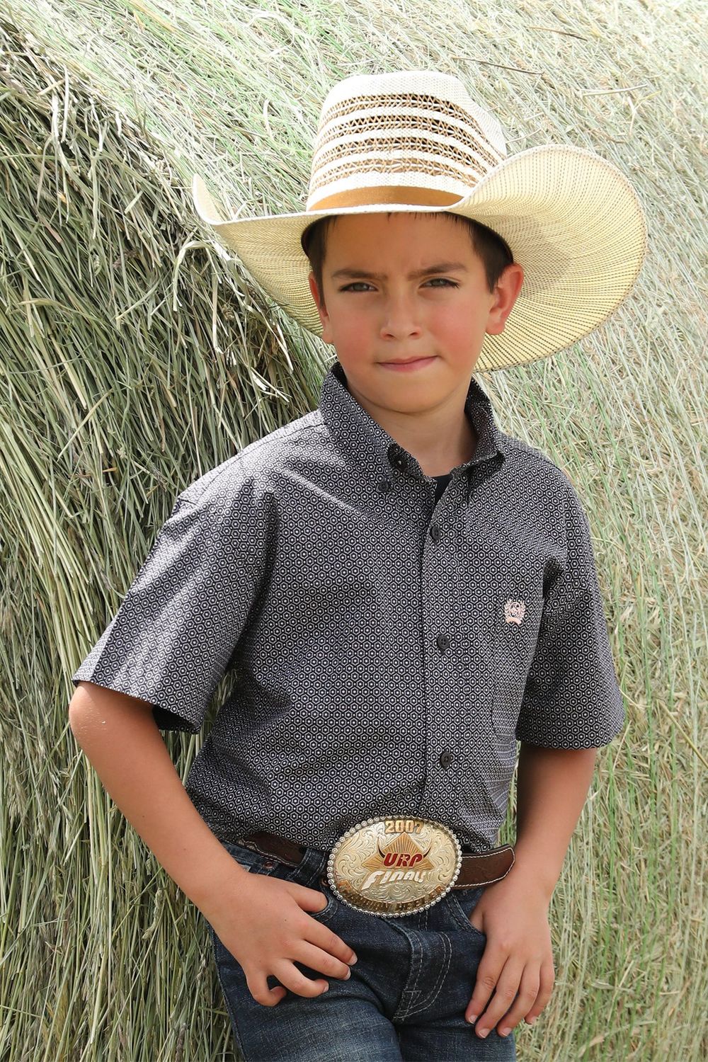 MTW7140035 BOY&#39;S CINCH GRAY PRINT SHORT-SLEEVE WESTERN SHIRT