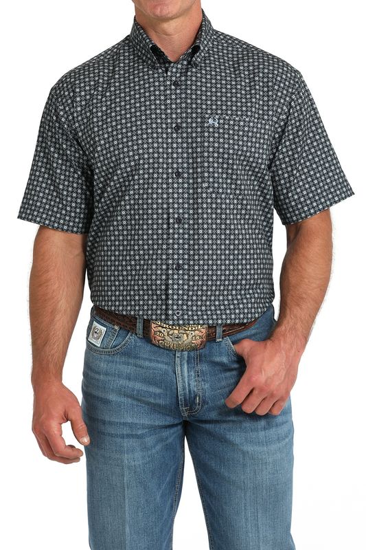 MTW1704154 MEN&#39;S CINCH NAVY PRINT ARENA FLEX SHORT-SLEEVE BUTTON DOWN WESTERN SHIRT