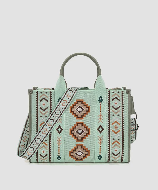 MW1333-8113 MONTANA WEST AZTEC RETRO ARROWS DUAL SIDED PRINT LARGE TOTE / CROSSBODY - GREEN