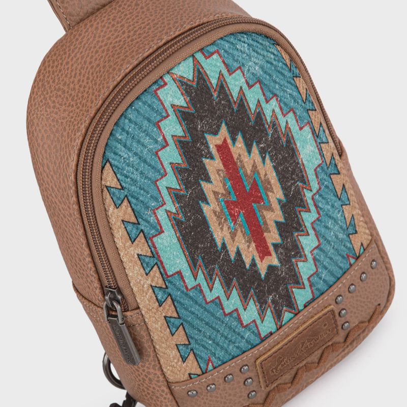 MW1316-2100 MONTANA WEST AZTEC COLLECTION SLING BAG - TURQUOISE