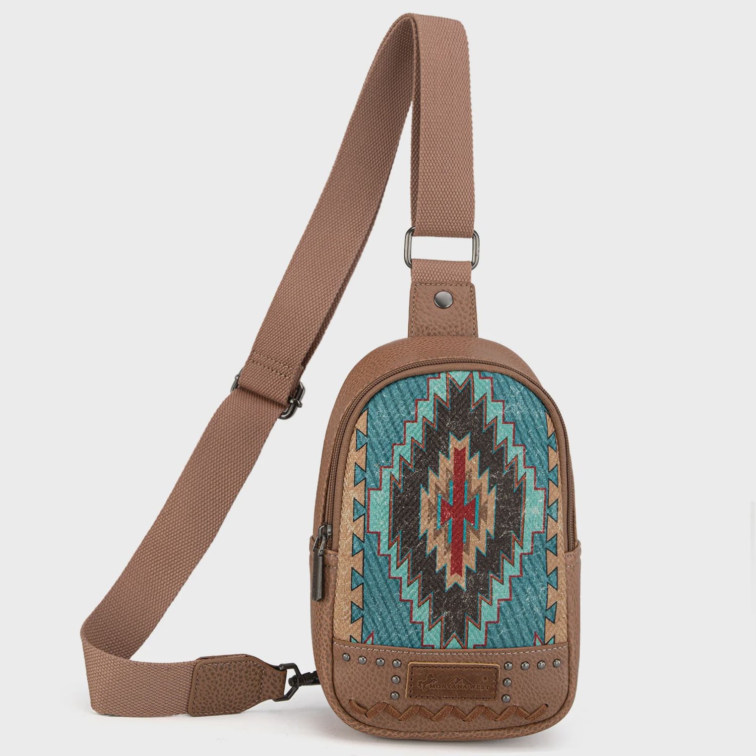 MW1316-2100 MONTANA WEST AZTEC COLLECTION SLING BAG - TURQUOISE