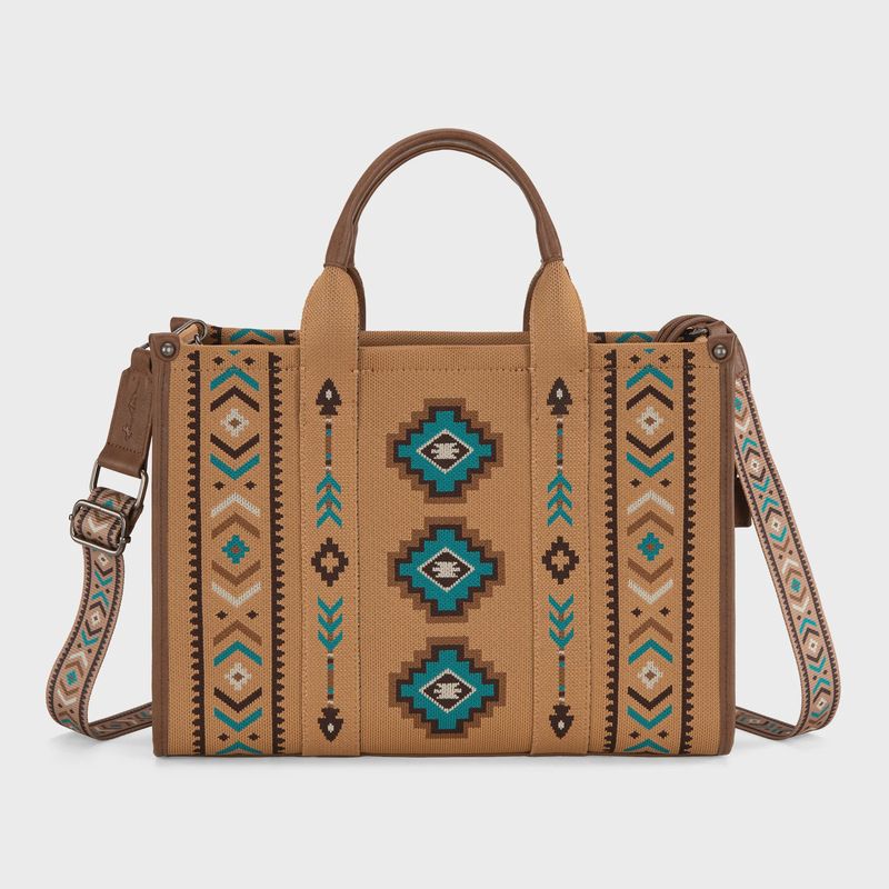 MW1333-8113 MONTANA WEST AZTEC RETRO ARROWS DUAL SIDED PRINT LARGE TOTE/CROSSBODY - BROWN
