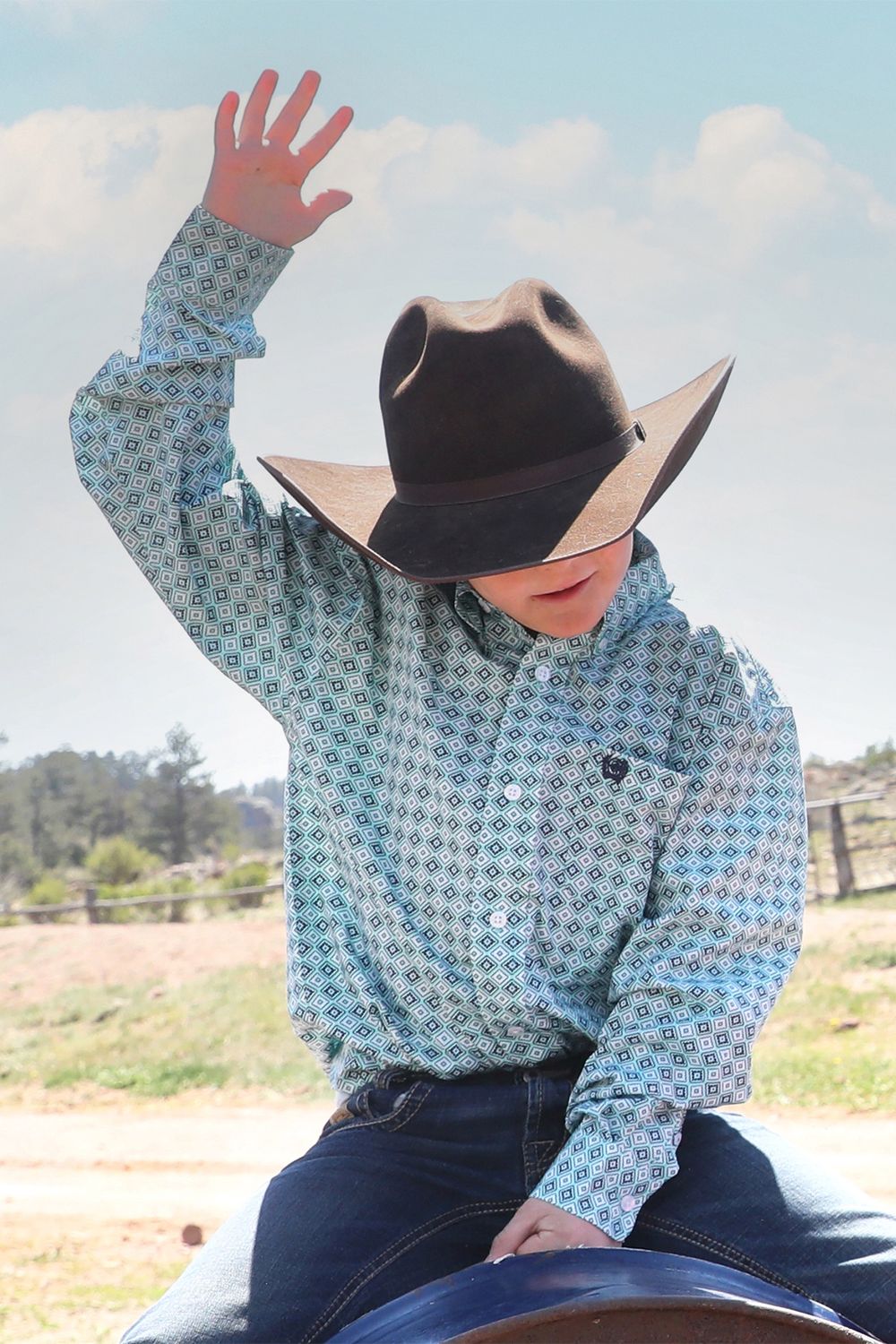 MTW7060383 BOY&#39;S CINCH TURQUOISE PRINT LONG-SLEEVE WESTERN SHIRT