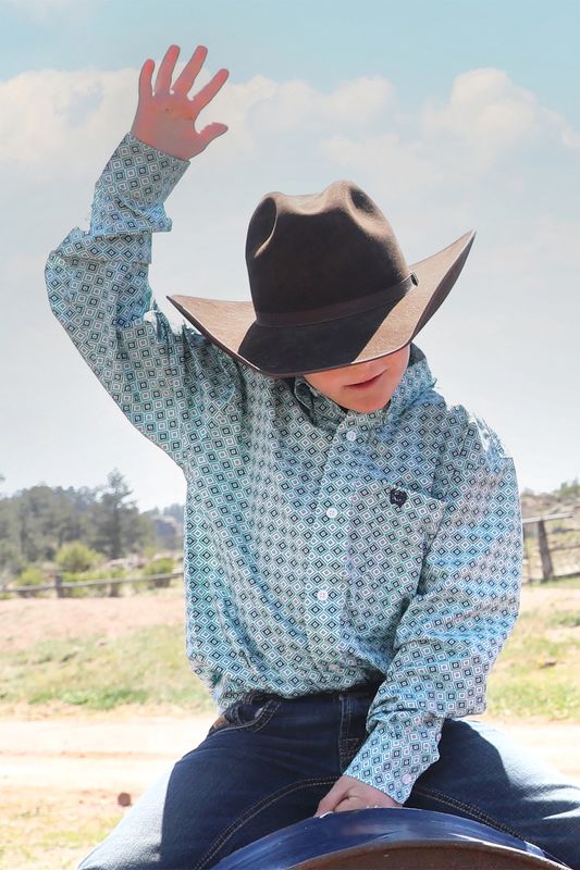 MTW7060383 BOY&#39;S CINCH TURQUOISE PRINT LONG-SLEEVE WESTERN SHIRT