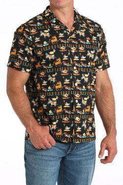 MTW1401051 MEN'S CINCH BLACK SHORT-SLEEVE CAMP SHIRT