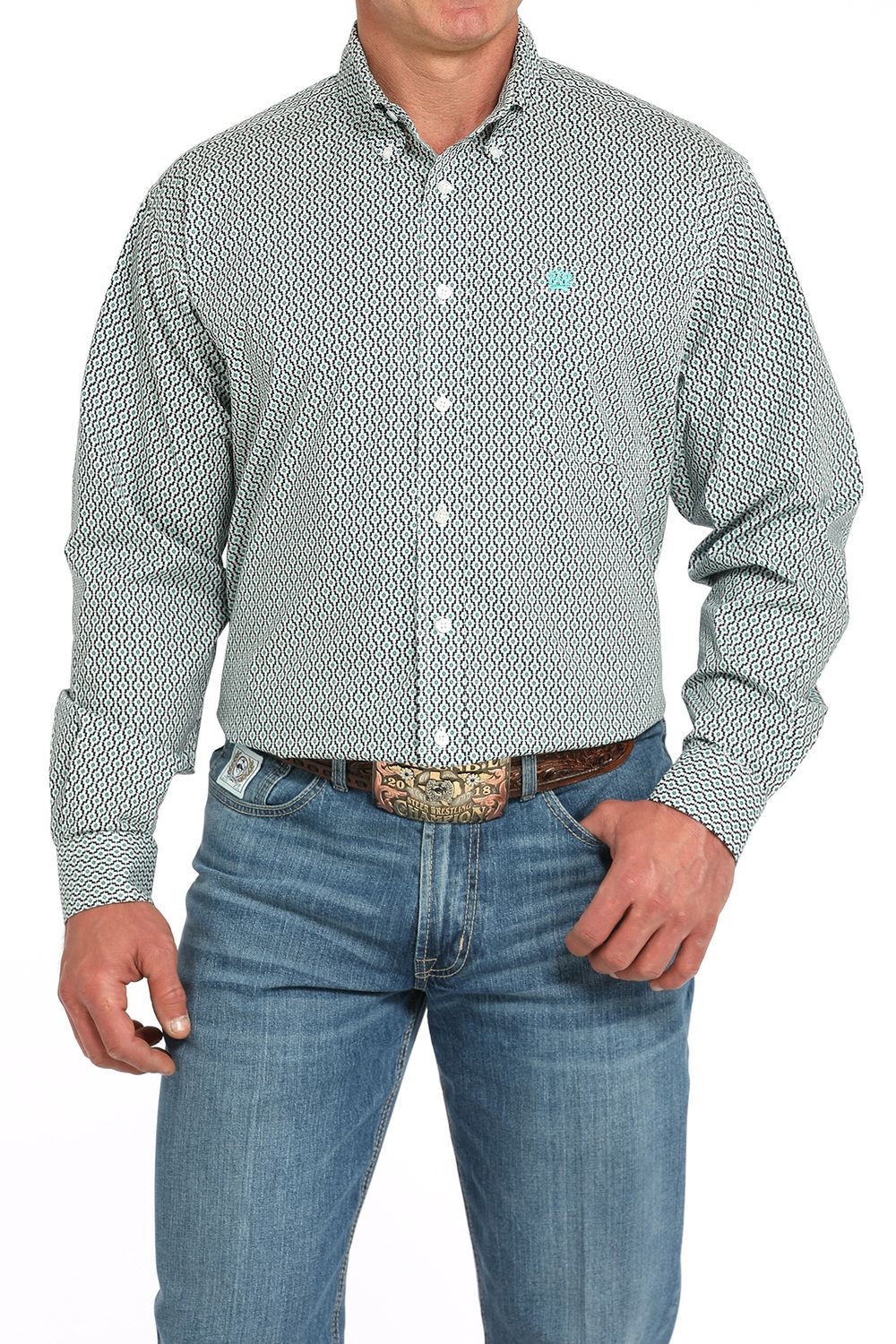 MTW1105932 MEN&#39;S CINCH WHITE PRINTED LONG-SLEEVE BUTTON DOWN WESTERN SHIRT