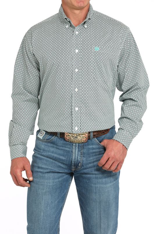 MTW1105932 MEN&#39;S CINCH WHITE PRINTED LONG-SLEEVE BUTTON DOWN WESTERN SHIRT