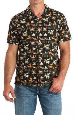 MTW1401051 MEN&#39;S CINCH BLACK SHORT-SLEEVE CAMP SHIRT