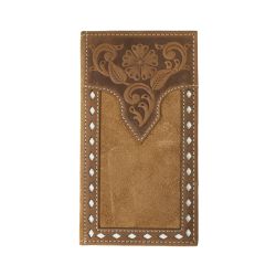 N5415708 NOCONA ROUGHOUT TAN / FLORAL EMBOSSED RODEO WALLET