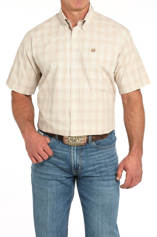 MTW1111489 MEN&#39;S CINCH KHAKI SHORT-SLEEVE PLAID BUTTON- DOWN WESTERN SHIRT