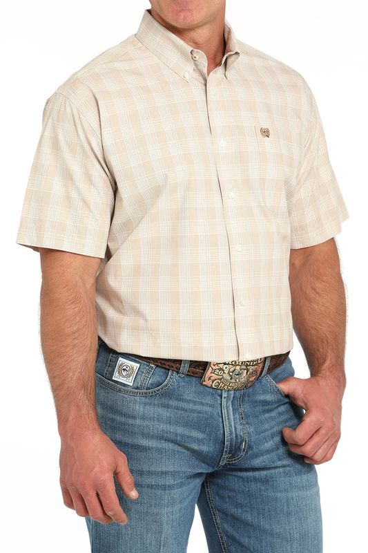 MTW1111489 MEN'S CINCH KHAKI SHORT-SLEEVE PLAID BUTTON- DOWN WESTERN SHIRT