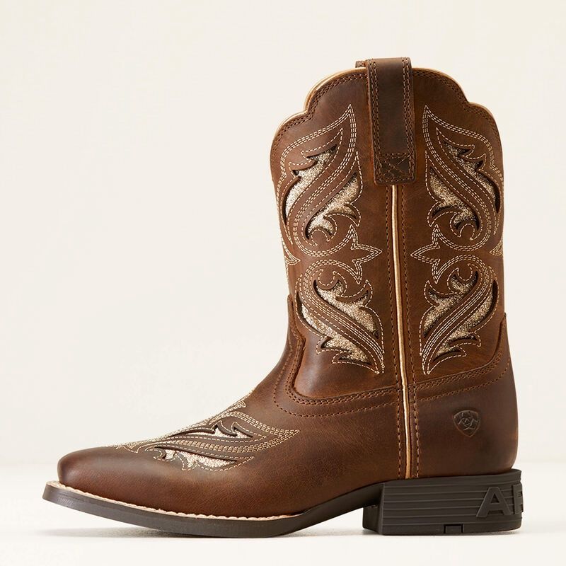 10046884 GIRL'S ARIAT ROUND UP BLISS SASSY BROWN SQUARE-TOE WESTERN BOOT (YOUTH SIZES 11-6)