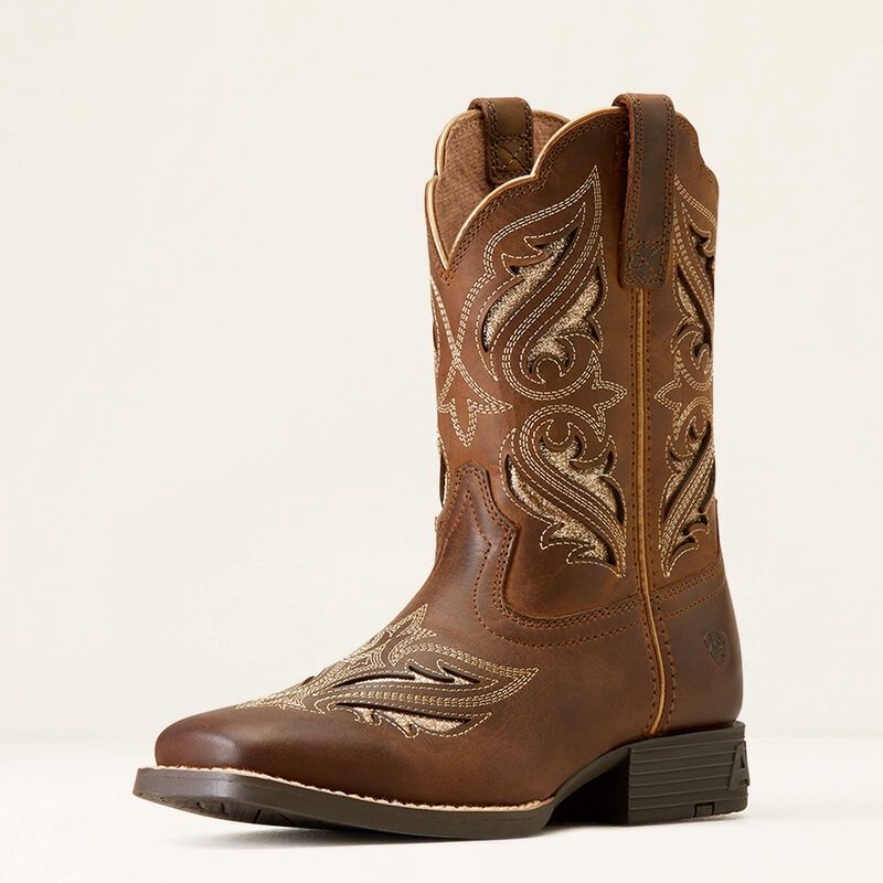 10046884 GIRL&#39;S ARIAT ROUND UP BLISS SASSY BROWN SQUARE-TOE WESTERN BOOT (YOUTH SIZES 11-6)