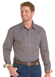 RMN2S07075 MEN&#39;S PANHANDLE NAVY PRINT LONG-SLEEVE SNAP WESTERN SHIRT