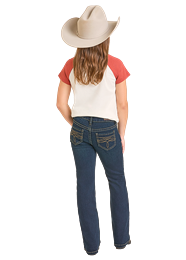 BG4MD07396 GIRL&#39;S ROCK &amp; ROLL DARK VINTAGE BOOTCUT JEAN WITH BOOT STITCH POCKETS