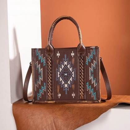 MW1317G-8899BR MONTANA WEST EMBROIDERED AZTEC TOTE/CROSSBODY - BROWN