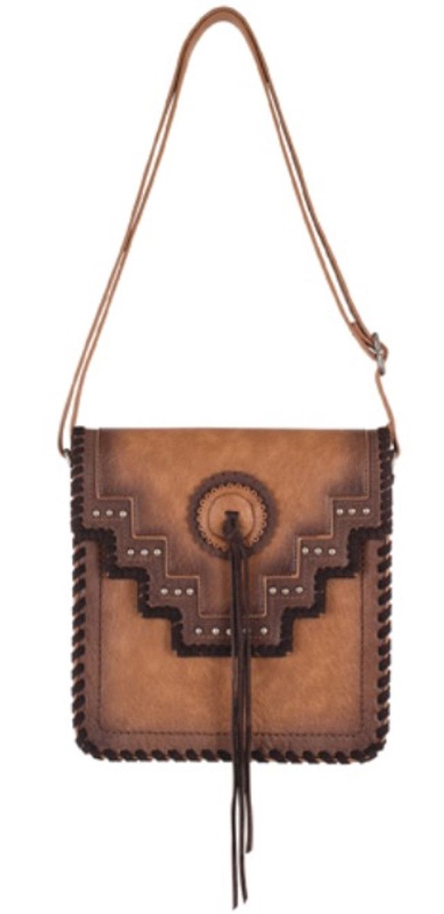 2510200731 LADIES JUSTIN CROSSBODY BROWN W/ SHIP STITCH &amp; STUDS