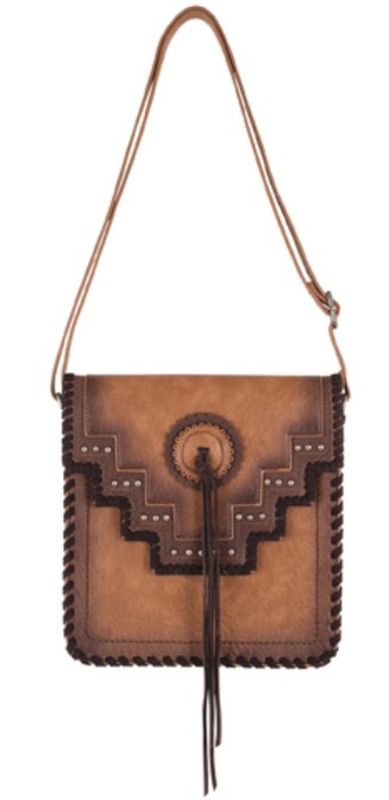 2510200731 LADIES JUSTIN CROSSBODY BROWN W/ SHIP STITCH &amp; STUDS