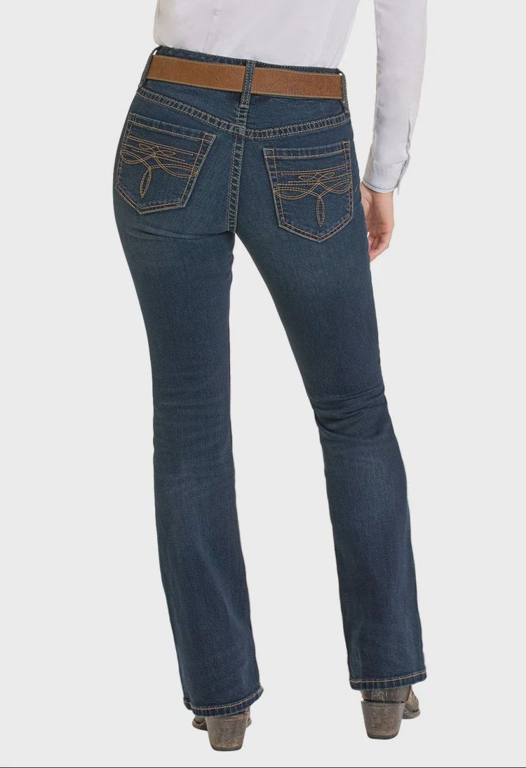 BW4RD07205 WOMEN&#39;S ROCK &amp; ROLL DARK VINTAGE BOOT STITCH RIDING JEAN - BOOTCUT - TUMMY SLIMMING TECHNOLOGY