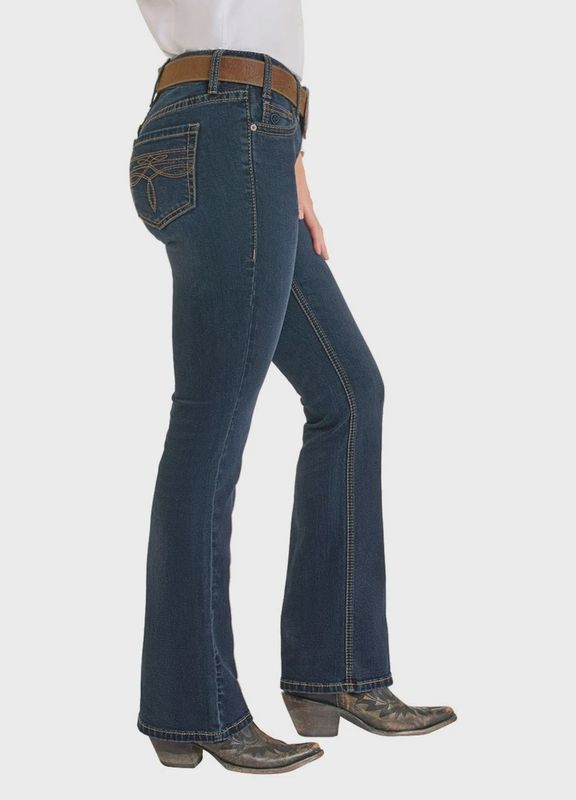 BW4RD07205 WOMEN'S ROCK &amp; ROLL DARK VINTAGE BOOT STITCH RIDING JEAN - BOOTCUT - TUMMY SLIMMING TECHNOLOGY