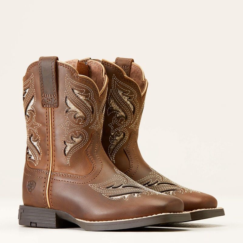 10046883 GIRL&#39;S ARIAT ROUND UP BLISS SASSY BROWN SQUARE-TOE WESTERN BOOT (SIZES 8-10)