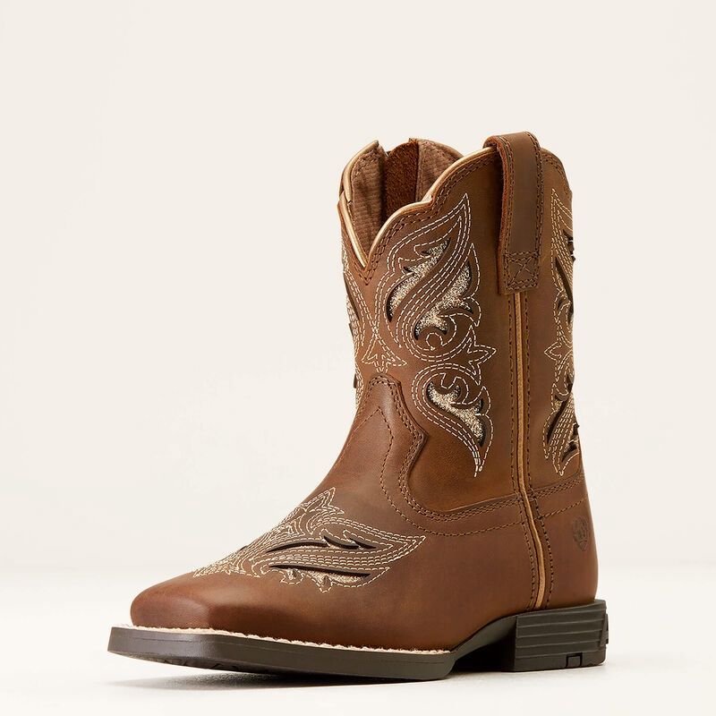 10046883 GIRL'S ARIAT ROUND UP BLISS SASSY BROWN SQUARE-TOE WESTERN BOOT (SIZES 8-10)
