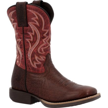 DBT0251Y YOUTH DURANGO DYNAMITE RED &amp; MAHOGANY SQUARE-TOE WESTERN BOOT