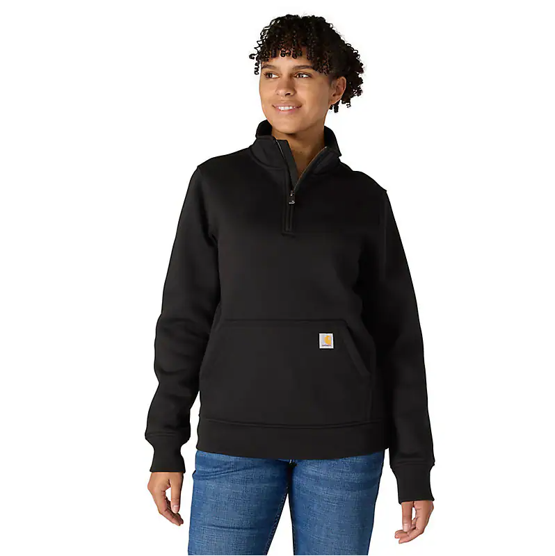 105295 BLK WOMEN&#39;S CARHARTT MID-WEIGHT MOCK-NECK CLARKSBURG QUARTER ZIP SWEATSHIRT - BLACK