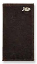 2512395665 MEN&#39;S JUSTIN GENUINE LEATHER OILED BROWN TEXTURED RODEO WALLET W/ ANTINQUE SILVER JUSTIN LOGO