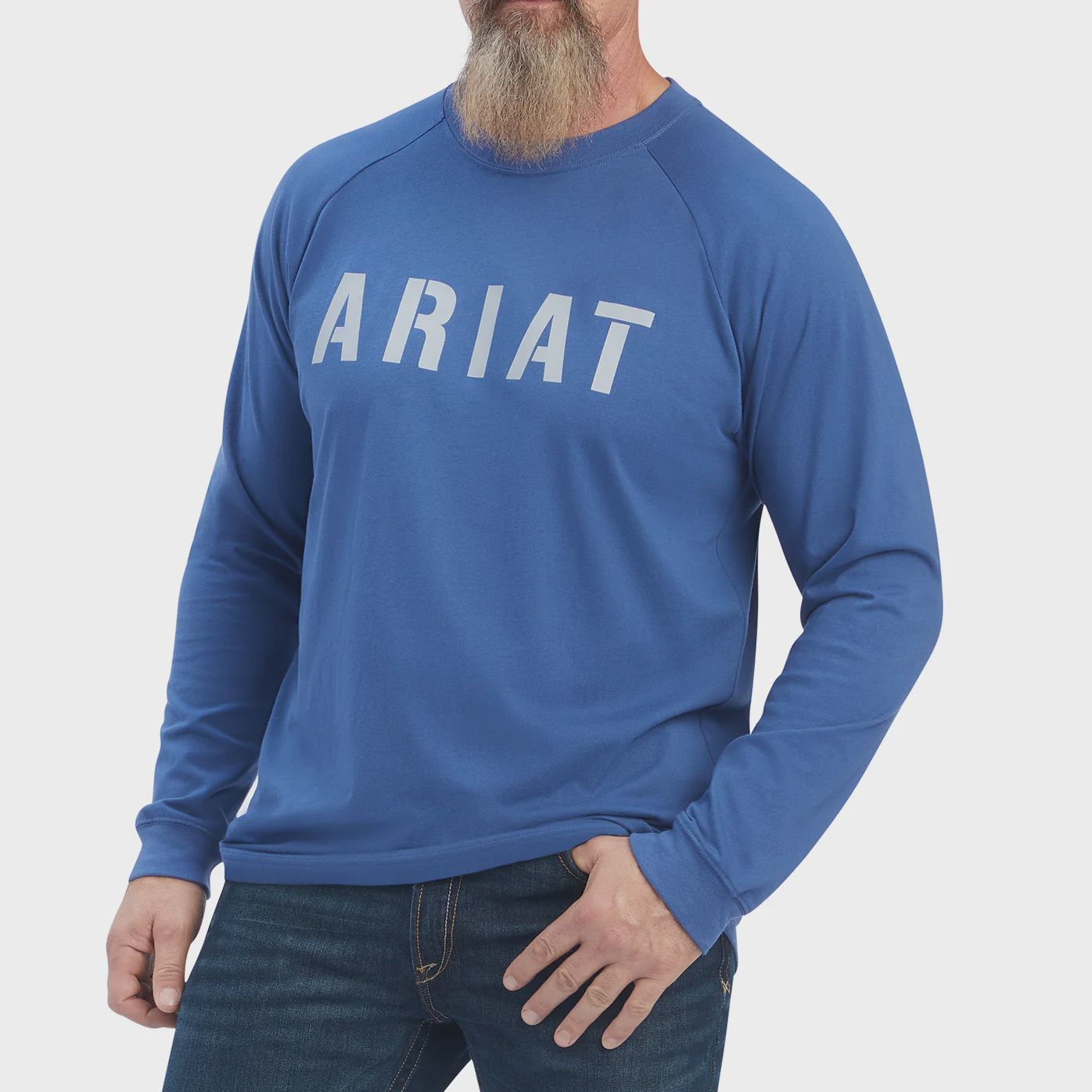 10041590 MEN&#39;S ARIAT REBAR COTTON STRONG BLOCK LONG-SLEEVE T-SHIRT - METAL BLUE