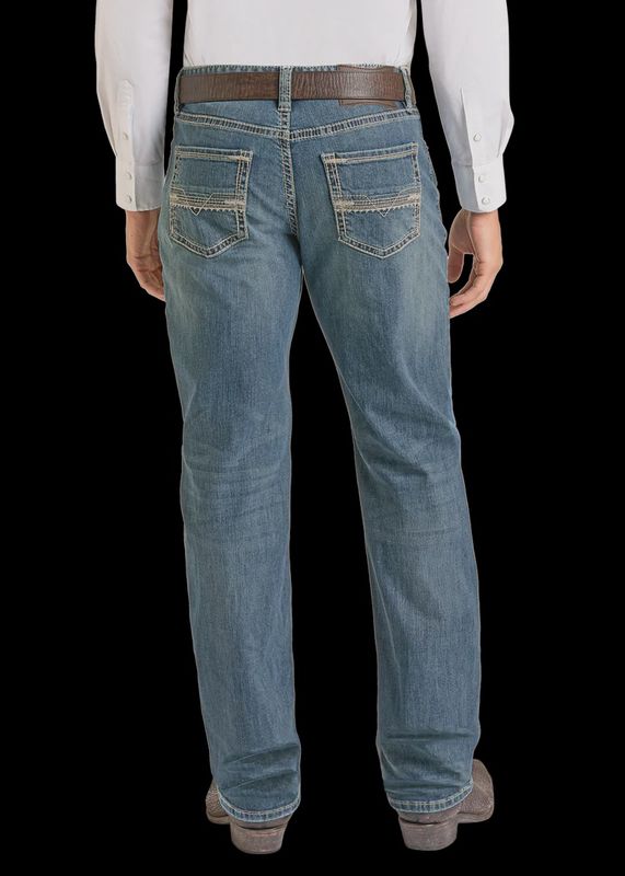 BMTBD07351 MEN&#39;S ROCK &amp; ROLL DOUBLE BARREL STACKABLE BOOTCUT JEAN - DARK VINTAGE WASH