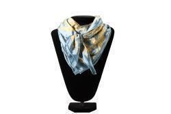 09104231 GRAY &amp; GOLD PAISLEY 33&quot; X 33&quot; SILK WILD RAG