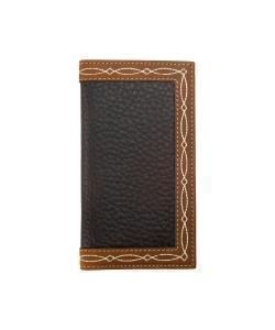 N500049702 NOCONA DARK BROWN LEATHER WALLET W/ WHITE STITCHING