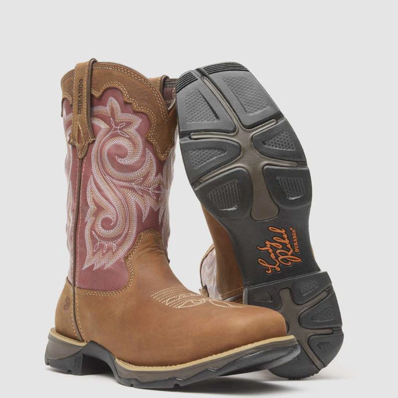DRD0220 WOMEN'S DURANGO LADY REBEL BROWN &amp; ROSE WATERPROOF SQUARE COMPOSITE TOE WORK BOOT