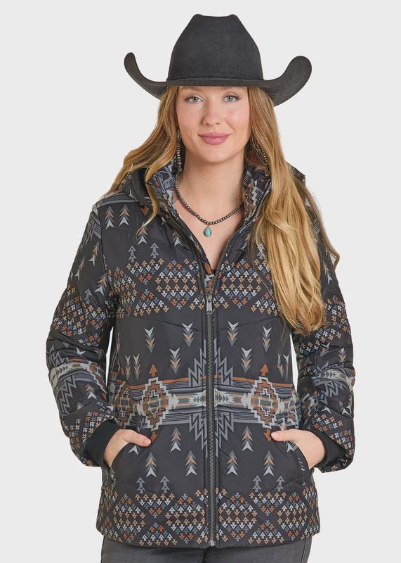 DW92C06854 WOMEN&#39;S PANHANDLE SIM AZTEC HOODED PUFFER JACKET
