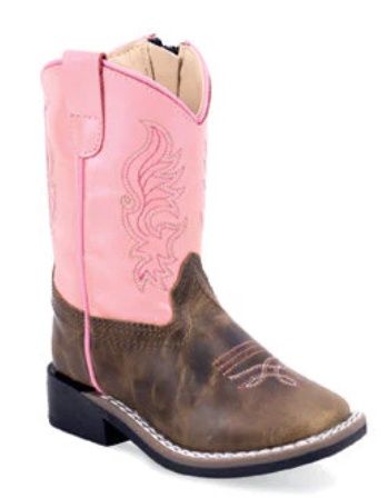 BSI1991 INFANT JAMA OLD WEST METALLIC PINK &amp; BROWN SQUARE-TOE WESTERN BOOT