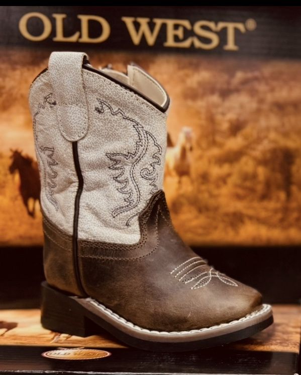 BSI2000 INFANT JAMA OLD WEST VINTAGE WHITE &amp; CHOCOLATE BROWN SQUARE-TOE WESTERN BOOT