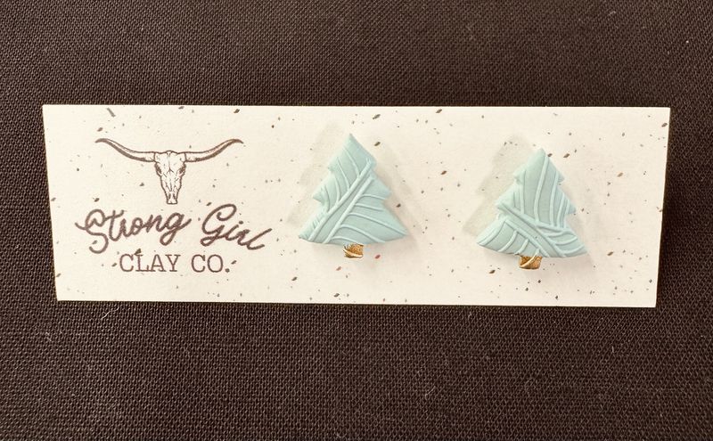 STRONG GIRL CLAY CO. CHRISTMAS TREE STUDS - AQUA