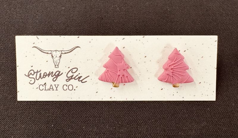 STRONG GIRL CLAY CO. CHRISTMAS TREE STUDS - PINK