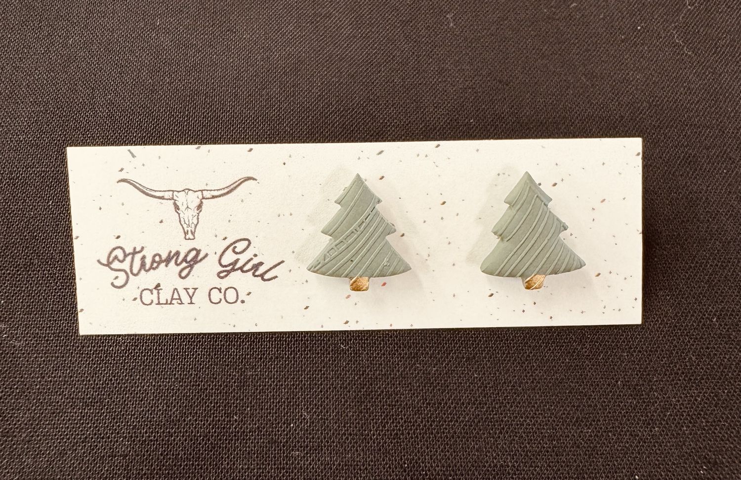 STRONG GIRL CLAY CO. CHRISTMAS TREE STUDS - GREEN