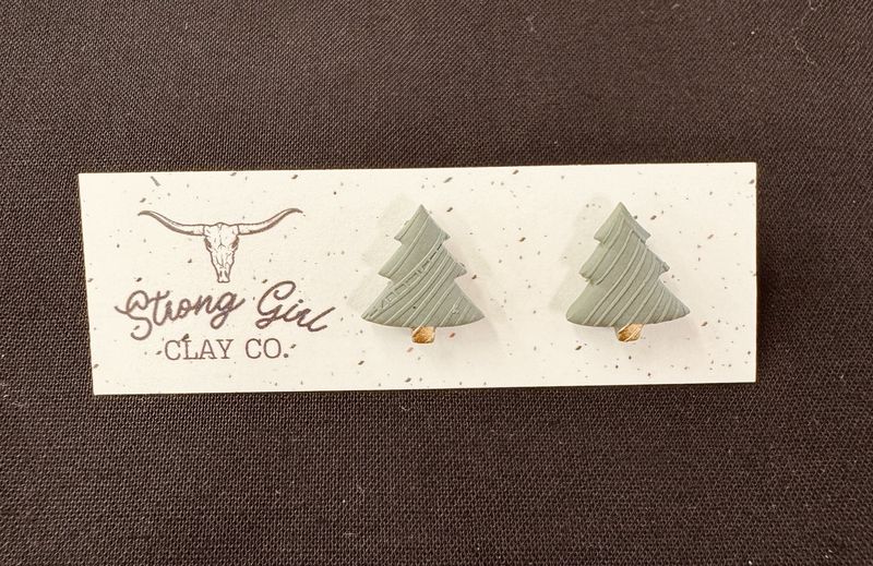 STRONG GIRL CLAY CO. CHRISTMAS TREE STUDS - GREEN