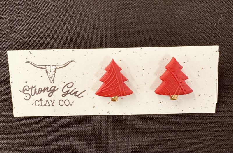 STRONG GIRL CLAY CO. CHRISTMAS TREE STUDS - RED