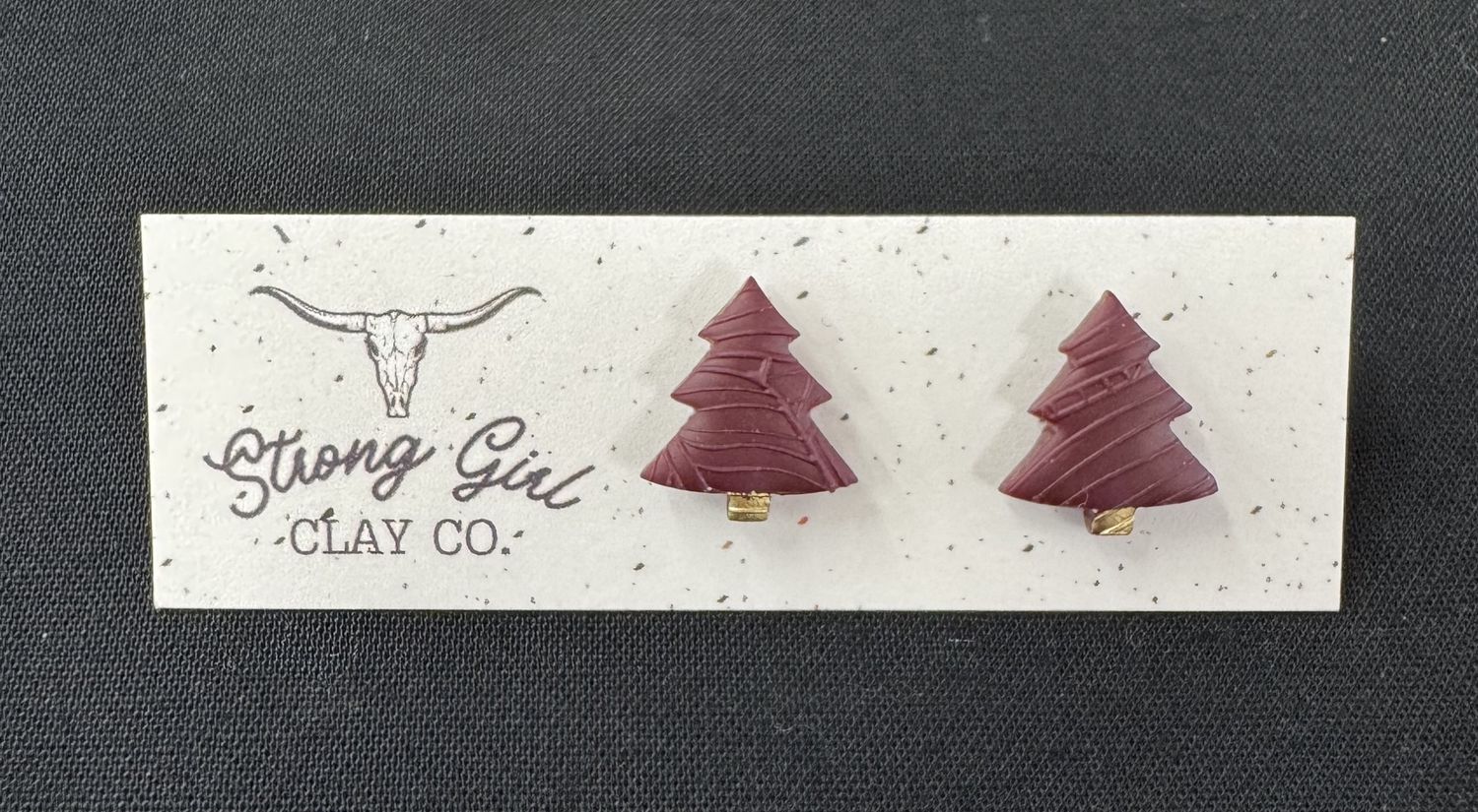 STRONG GIRL CLAY CO. CHRISTMAS TREE STUDS - BURGUNDY