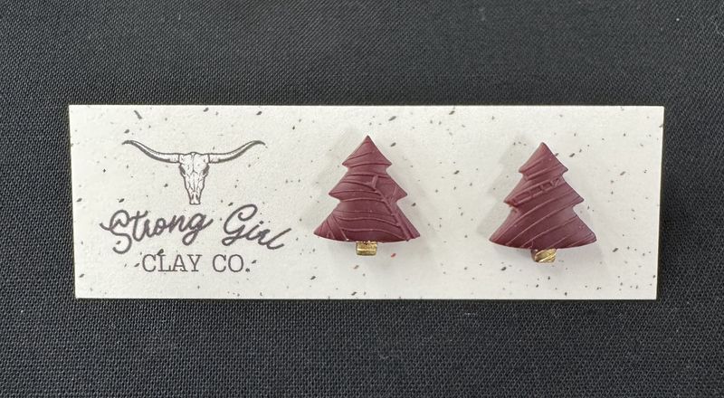 STRONG GIRL CLAY CO. CHRISTMAS TREE STUDS - BURGUNDY