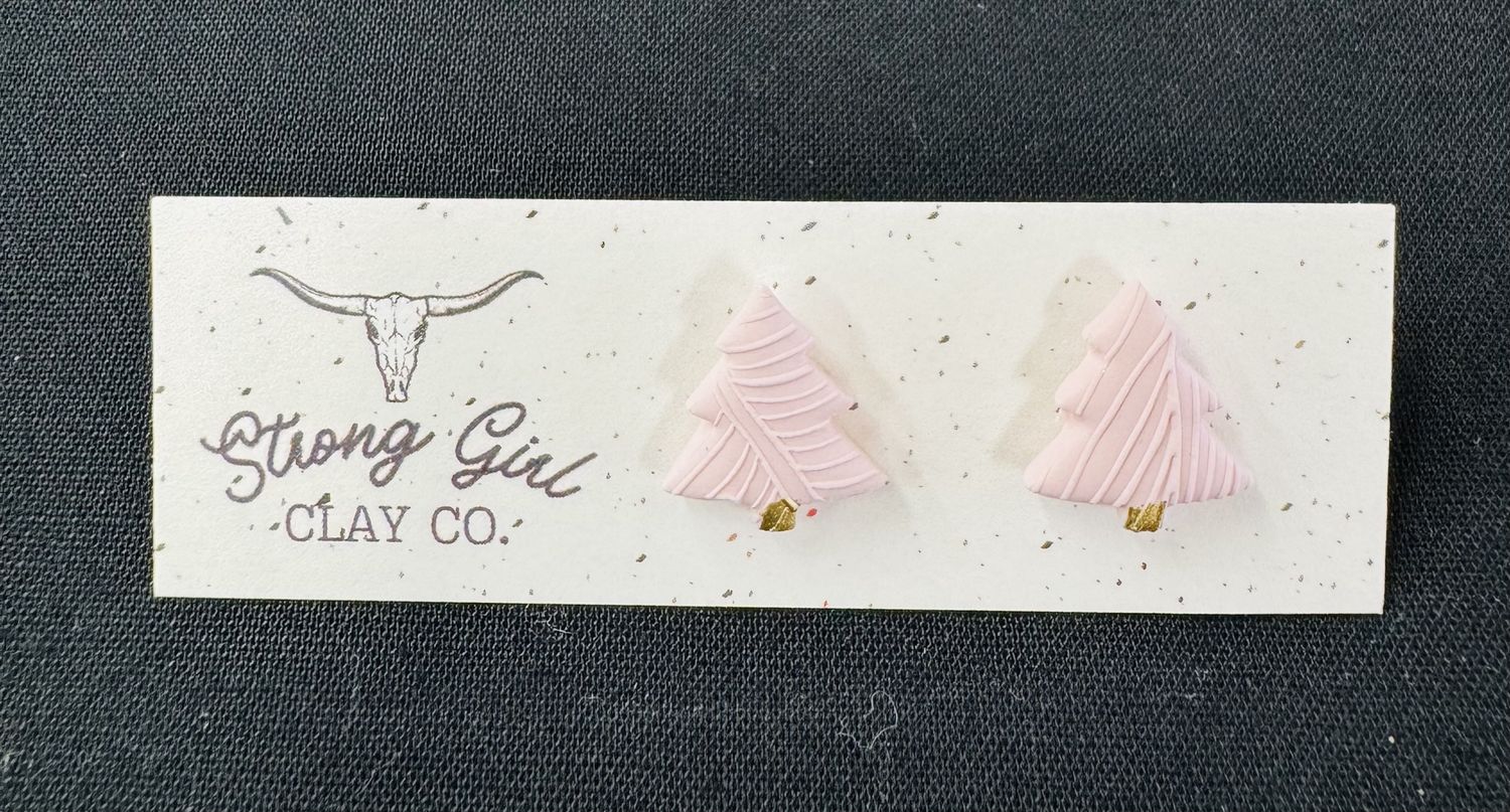 STRONG GIRL CLAY CO. CHRISTMAS TREE STUDS - LIGHT PINK
