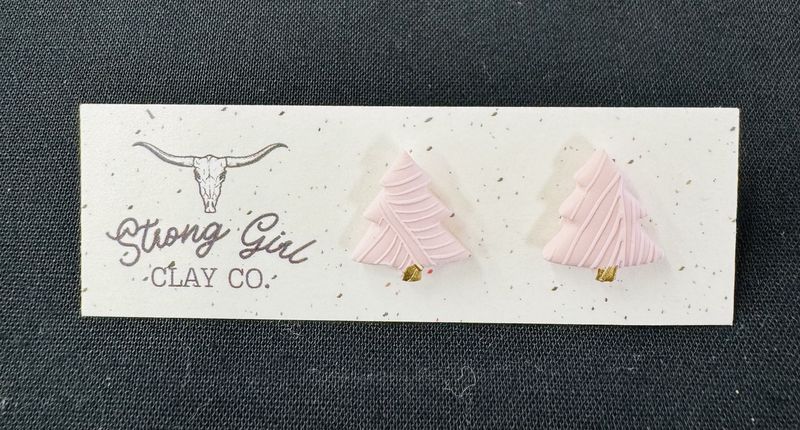 STRONG GIRL CLAY CO. CHRISTMAS TREE STUDS - LIGHT PINK