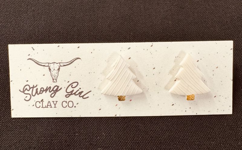STRONG GIRL CLAY CO. CHRISTMAS TREE STUDS - WHITE