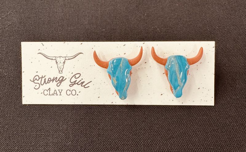 STRONG GIRL CLAY CO. RUST &amp; TURQUOISE LONGHORN STUDS