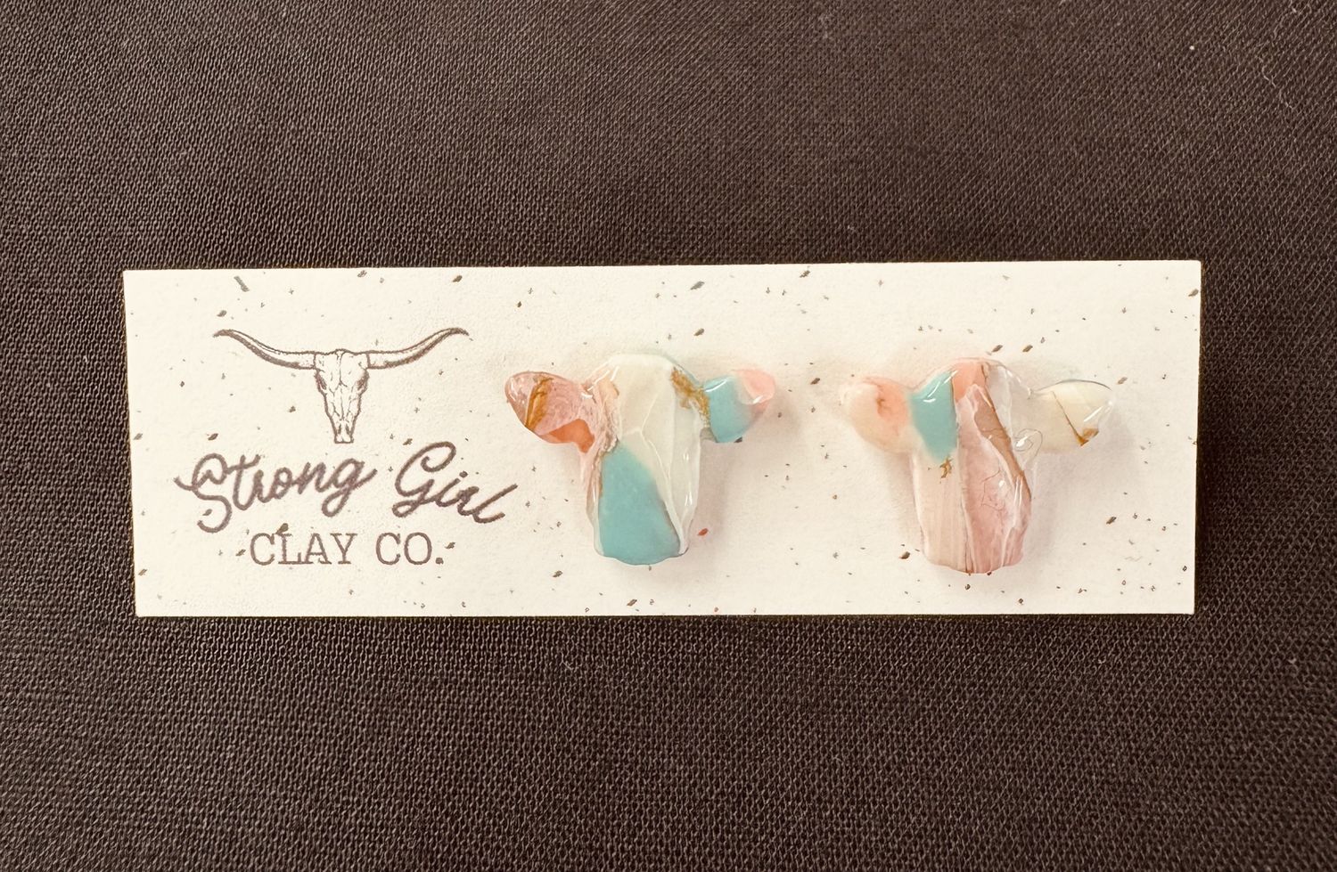 STRONG GIRL CLAY CO. TURQUOISE PEARL COW HEAD STUDS