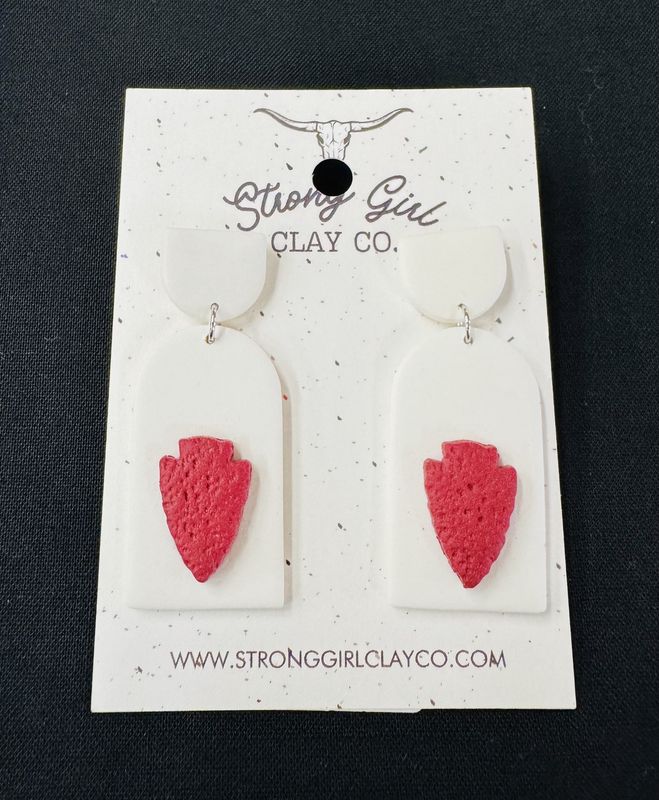 STRONG GIRL CLAY CO. WHITE &amp; RED &quot;CHIEFS&quot; DANGLES
